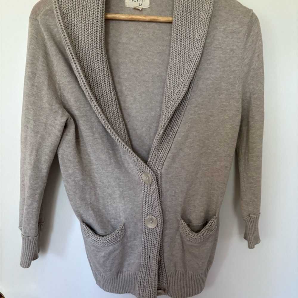 Kenji Women's Grayish/ tan Sweater 100% cotton with 3/4 sleeves